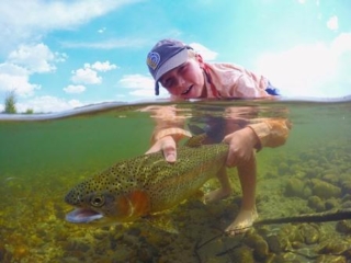 Rainbow trout over under photograph with GoPro